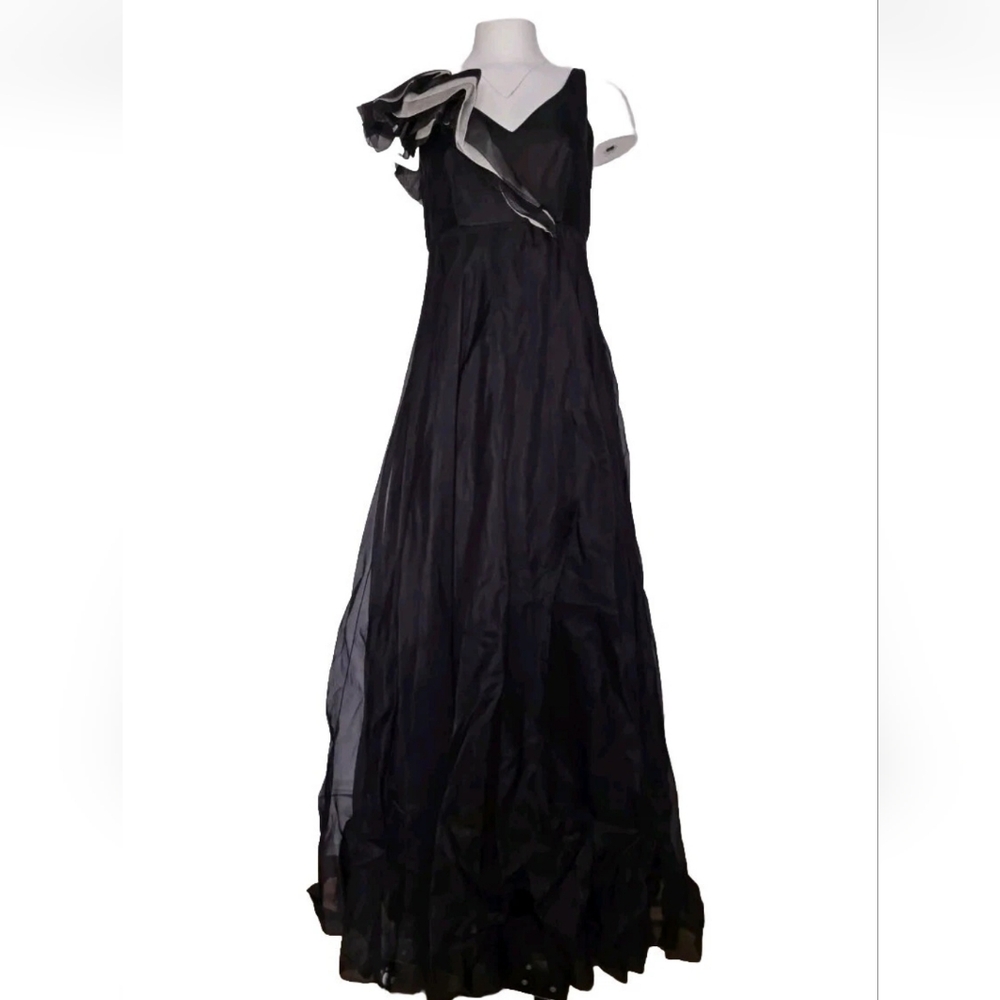 NWT $2300 Paule Ka Women's Long Gown Dress 100% Silk  Black A-line 40 US 6 Small